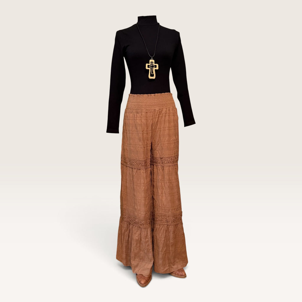 Textured Wide Leg Palazzo Pants