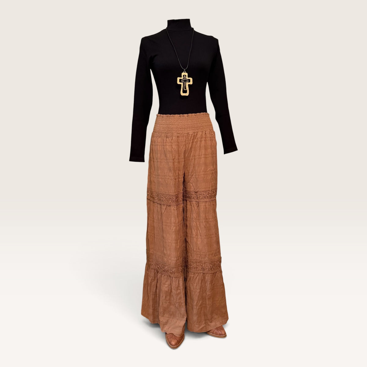 Textured Wide Leg Palazzo Pants