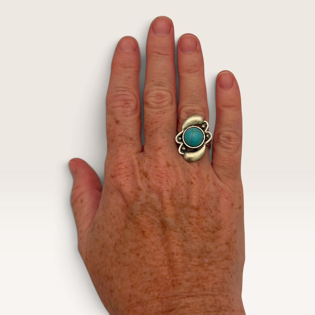 Rustic Couture Turquoise Stone Floral Ring