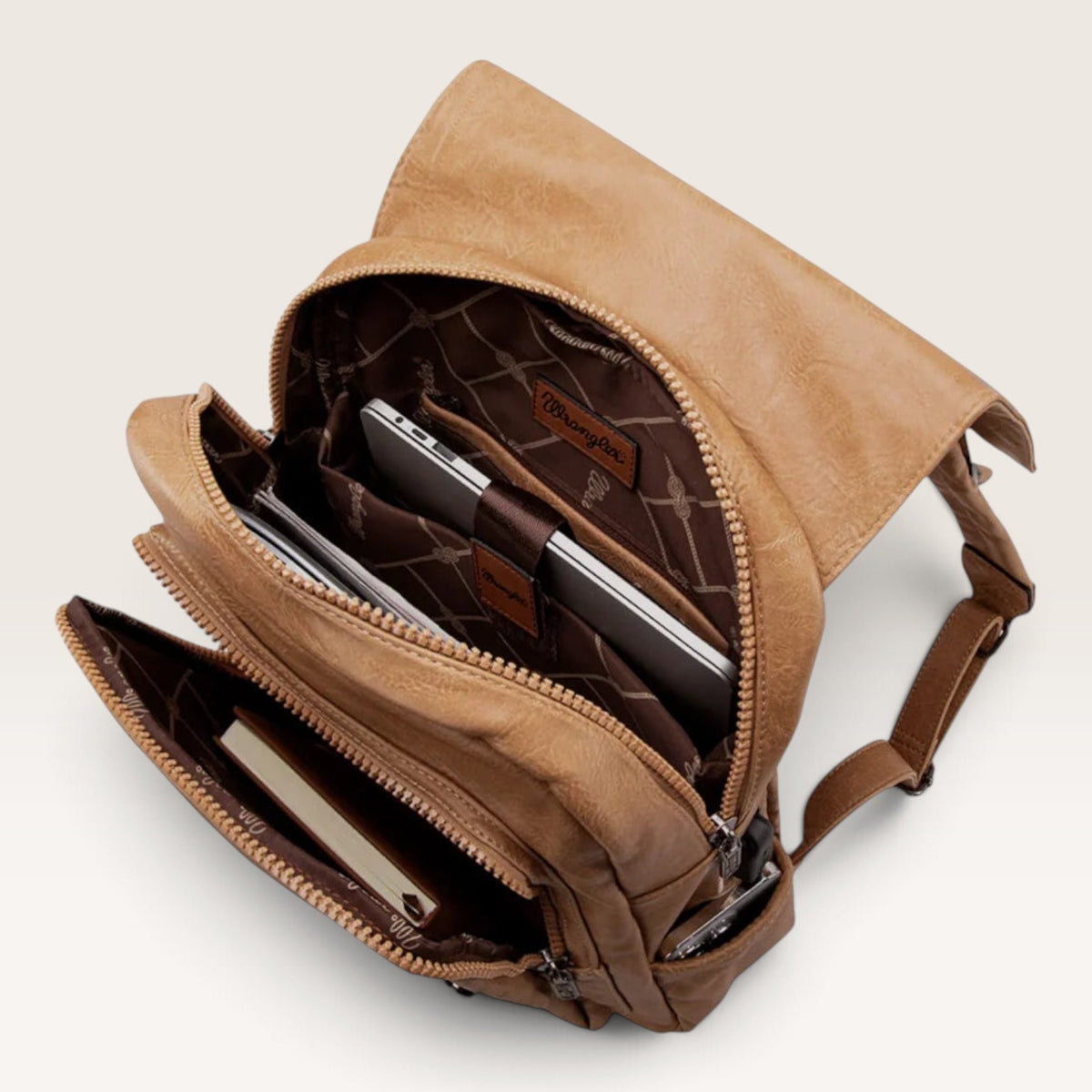 Wrangler Belt Buckle Laptop Backpack – Light Brown