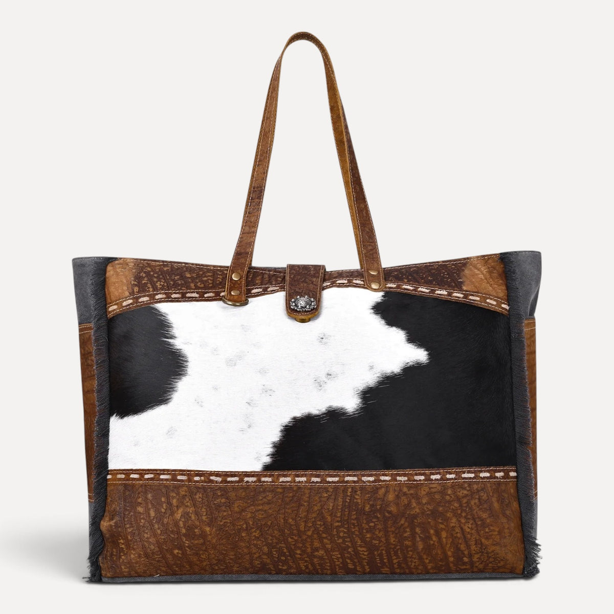 Asher Western Canvas & Cowhide Tote Bag