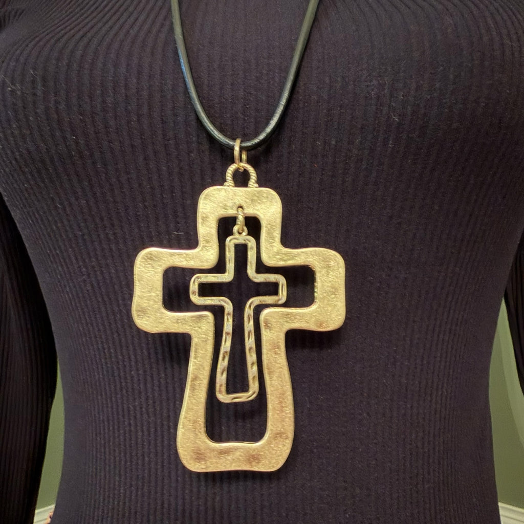 Layered Cross Necklace & Bracelet Set