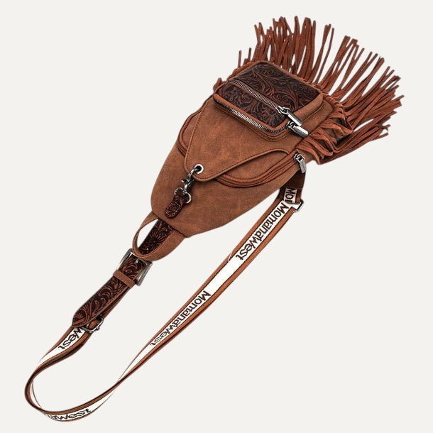 Montana West Tooled Fringe Sling Bag