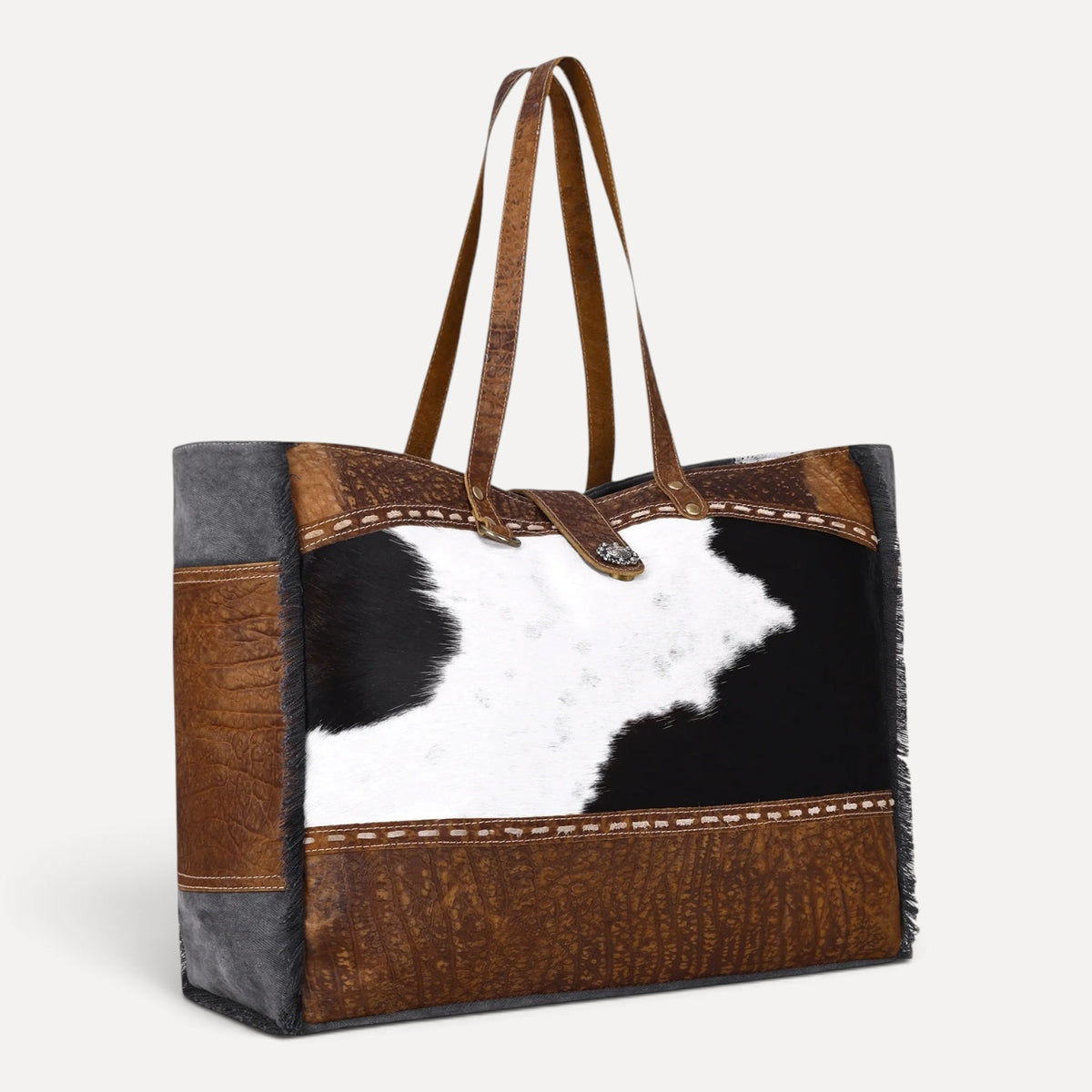 Asher Western Canvas & Cowhide Tote Bag